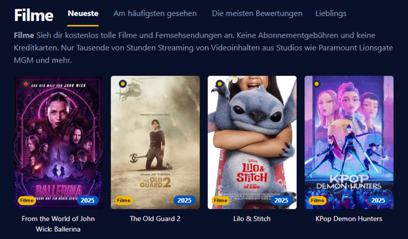 Screenshot der Kinokiste-Benutzeroberflaeche im Retro-Stil mit gruenem Text auf dunklem Hintergrund Punkt